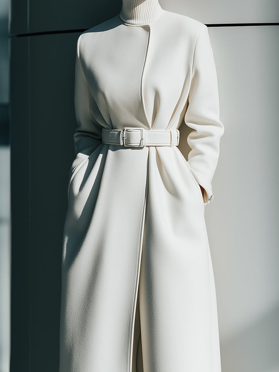 Elena | Belted Minimalist Wool Coat - Alden & Archer