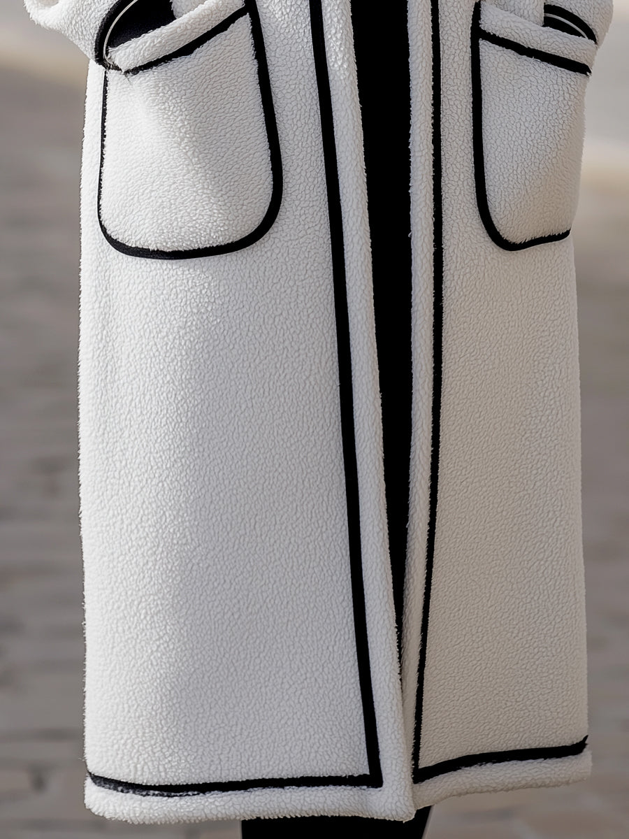 Elena | Longline Coat in Contrast Piped Wool-Blend - Alden & Archer