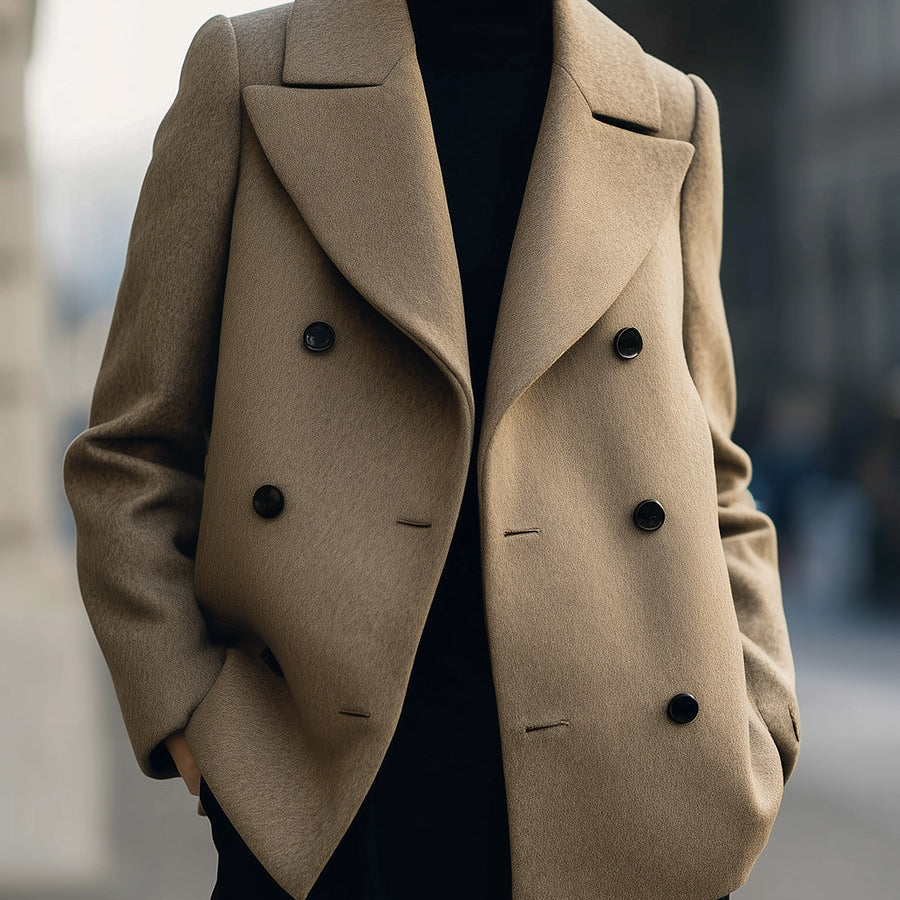Elena | Short Double-Breasted Camel Coat - Alden & Archer