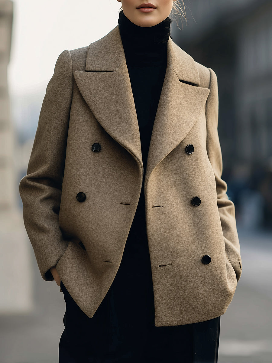Elena | Short Double-Breasted Camel Coat - Alden & Archer
