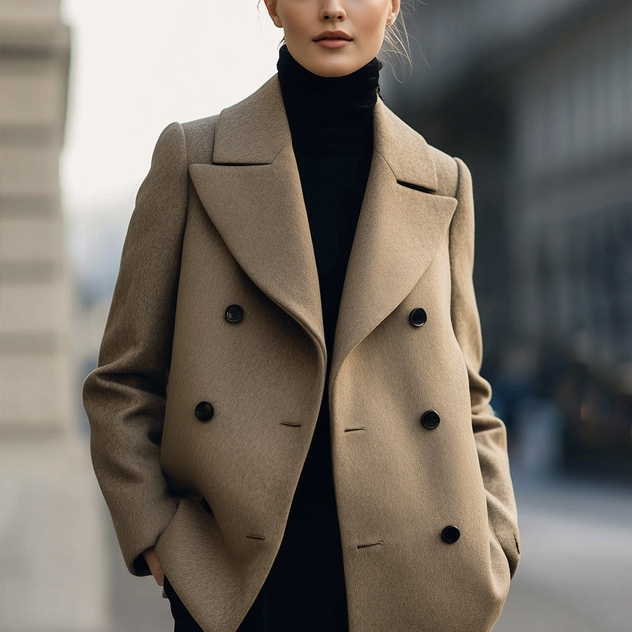 Elena | Short Double-Breasted Camel Coat - Alden & Archer