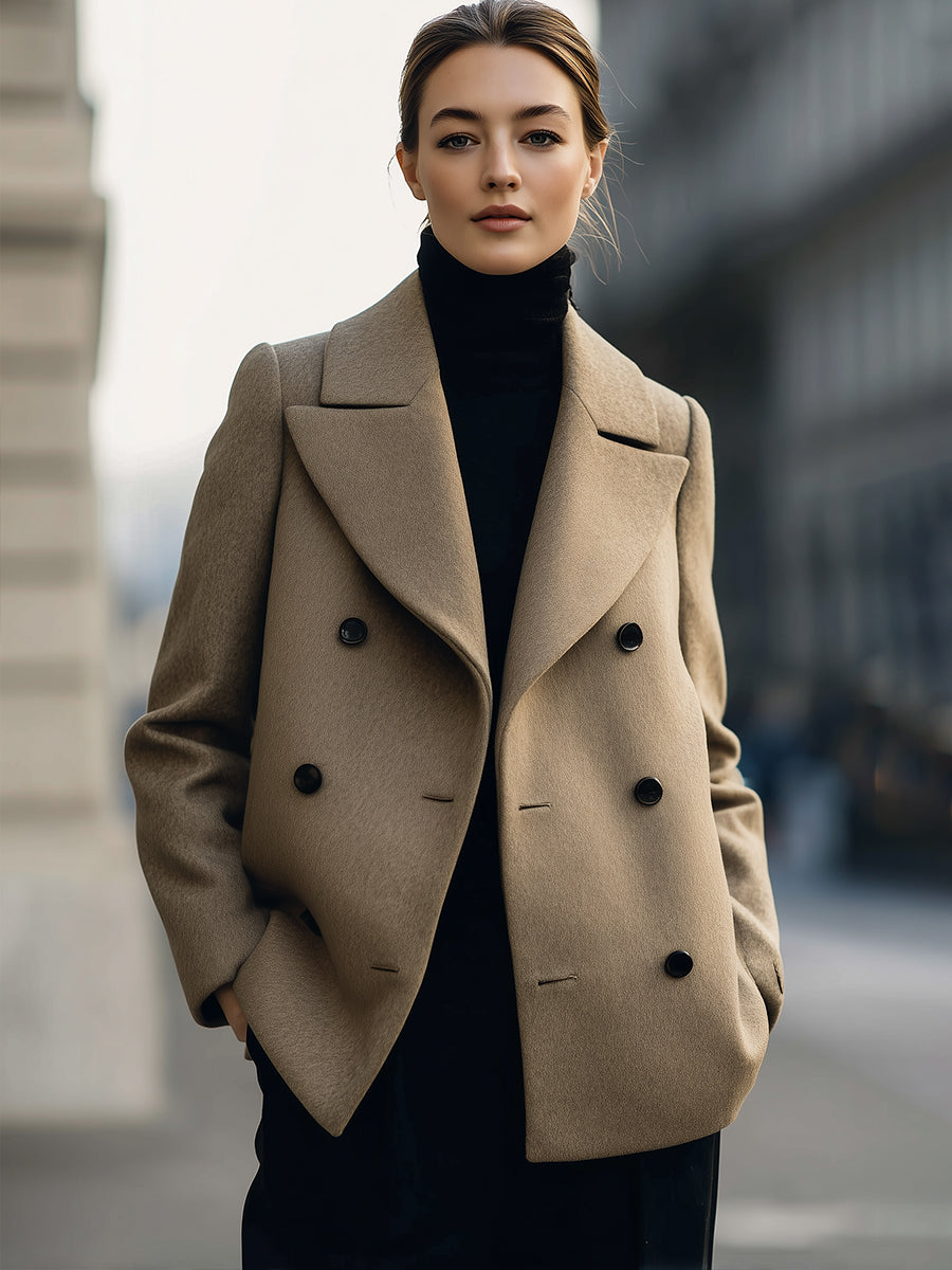 Elena | Short Double-Breasted Camel Coat - Alden & Archer