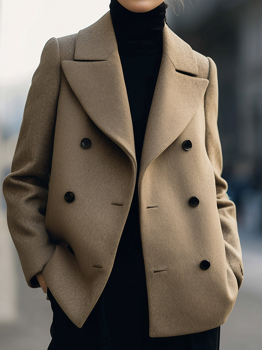 Elena | Short Double-Breasted Camel Coat - Alden & Archer