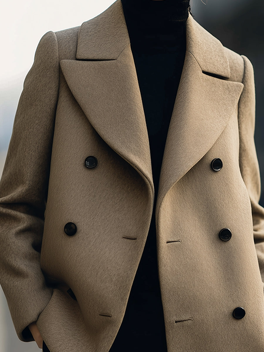 Elena | Short Double-Breasted Camel Coat - Alden & Archer