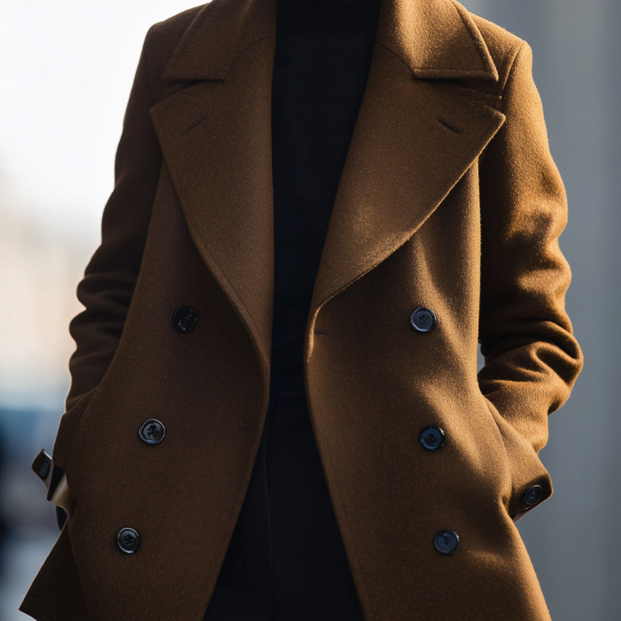 Elena | Double-Breasted Coffee Coat - Alden & Archer