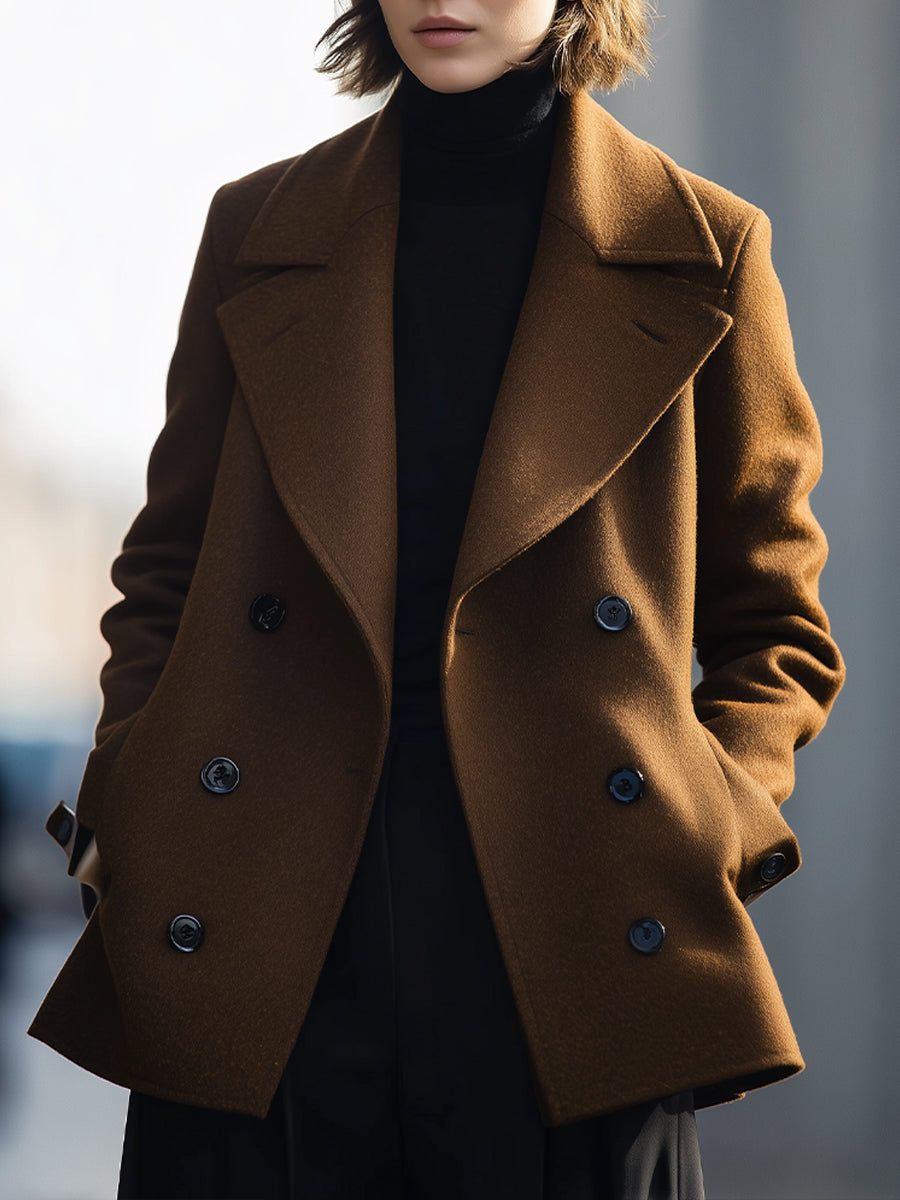 Elena | Double-Breasted Coffee Coat - Alden & Archer