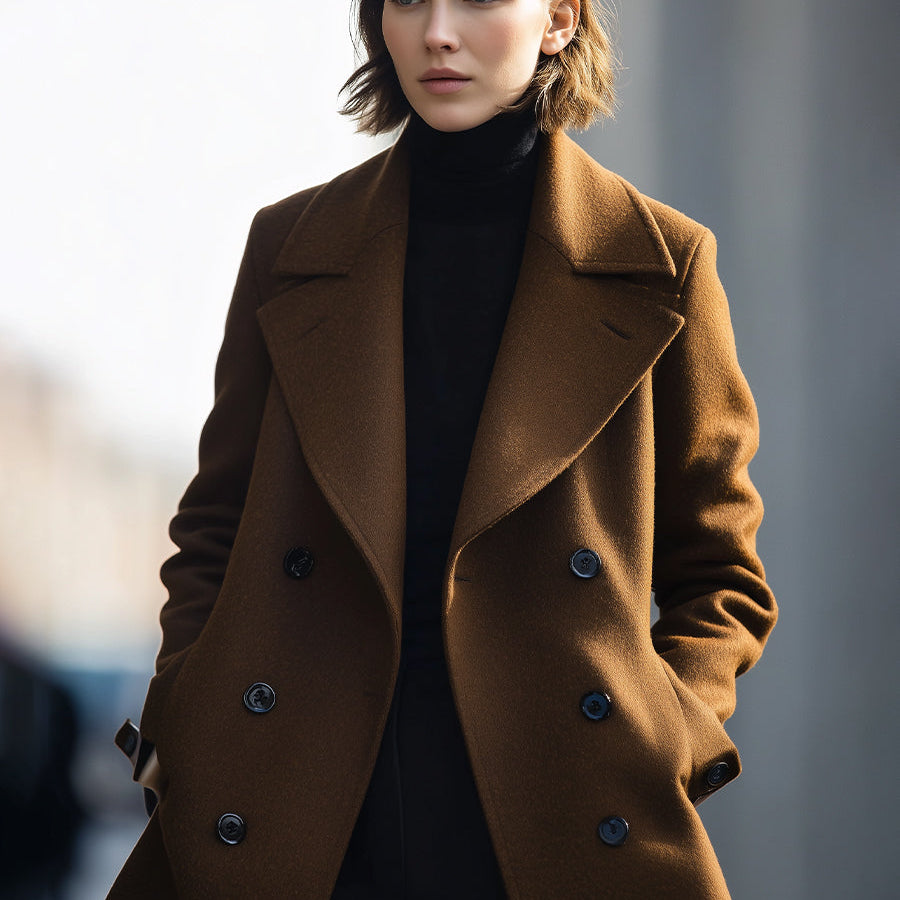 Elena | Double-Breasted Coffee Coat - Alden & Archer
