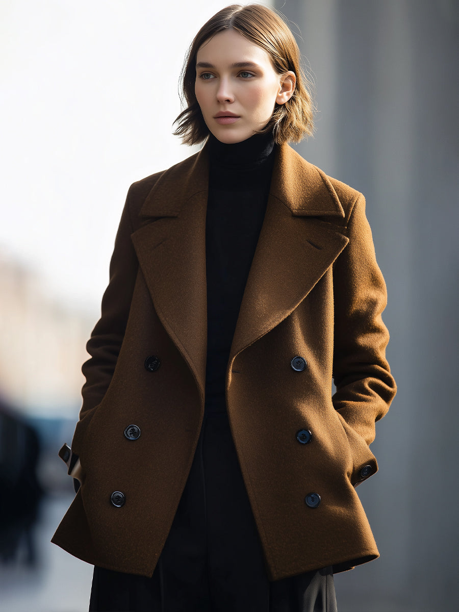 Elena | Double-Breasted Coffee Coat - Alden & Archer