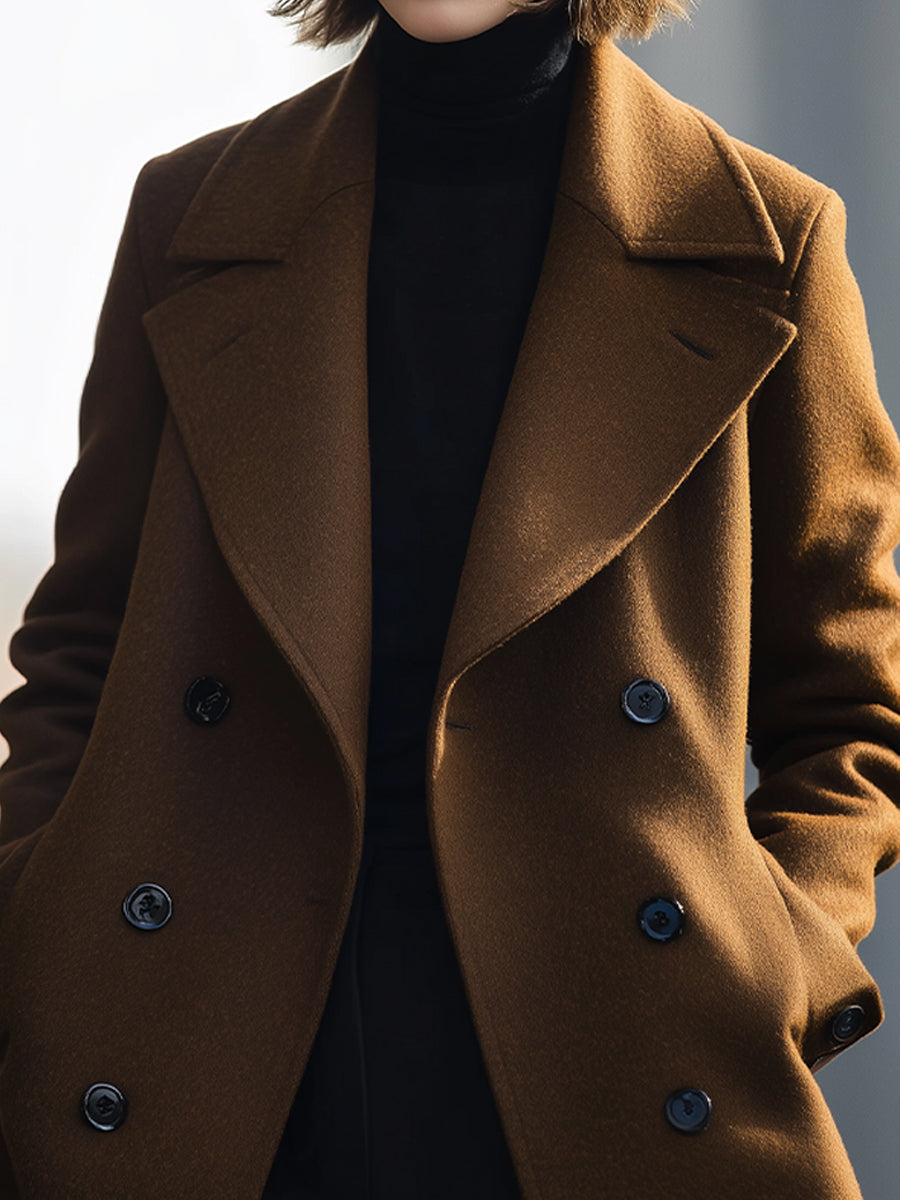 Elena | Double-Breasted Coffee Coat - Alden & Archer