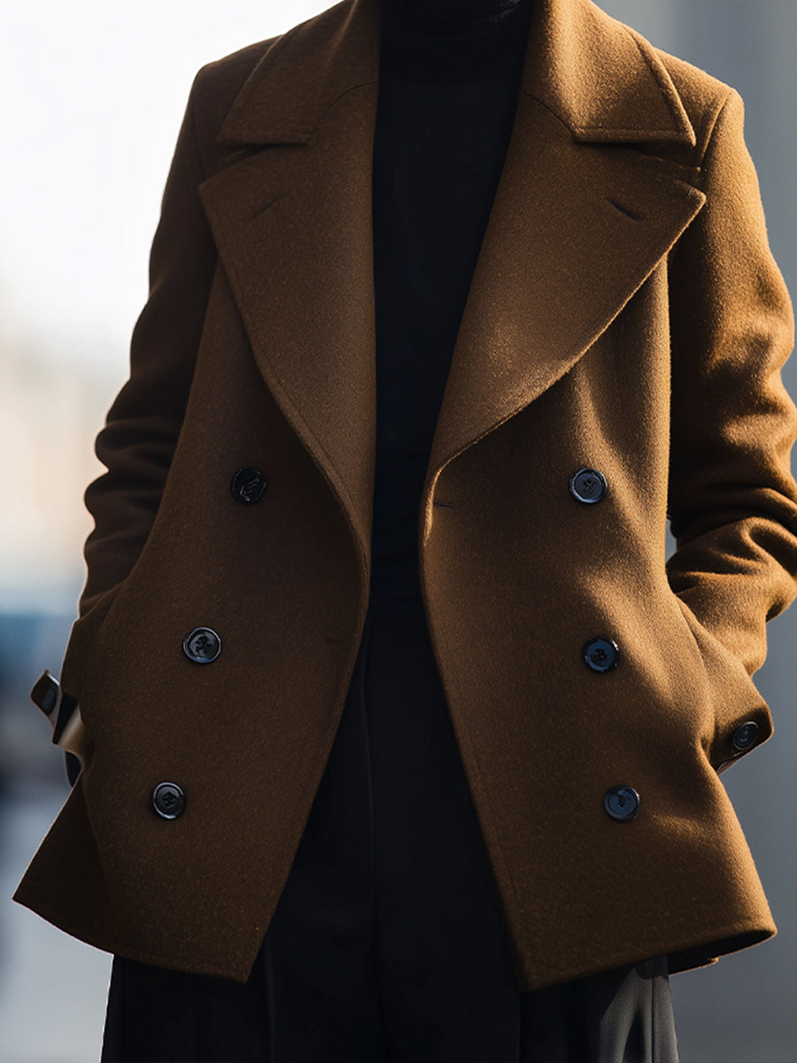 Elena | Double-Breasted Coffee Coat - Alden & Archer