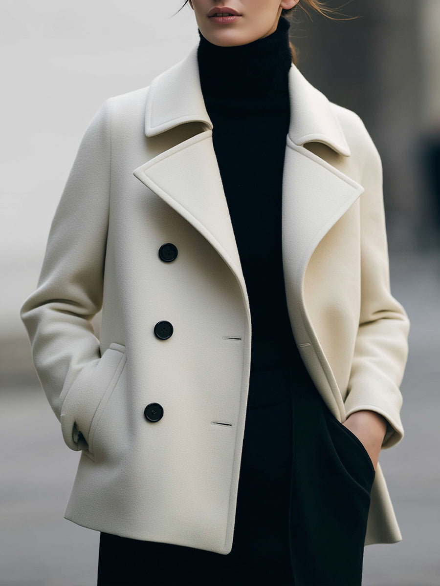 Ivory | Short Double-Breasted Coat - Alden & Archer