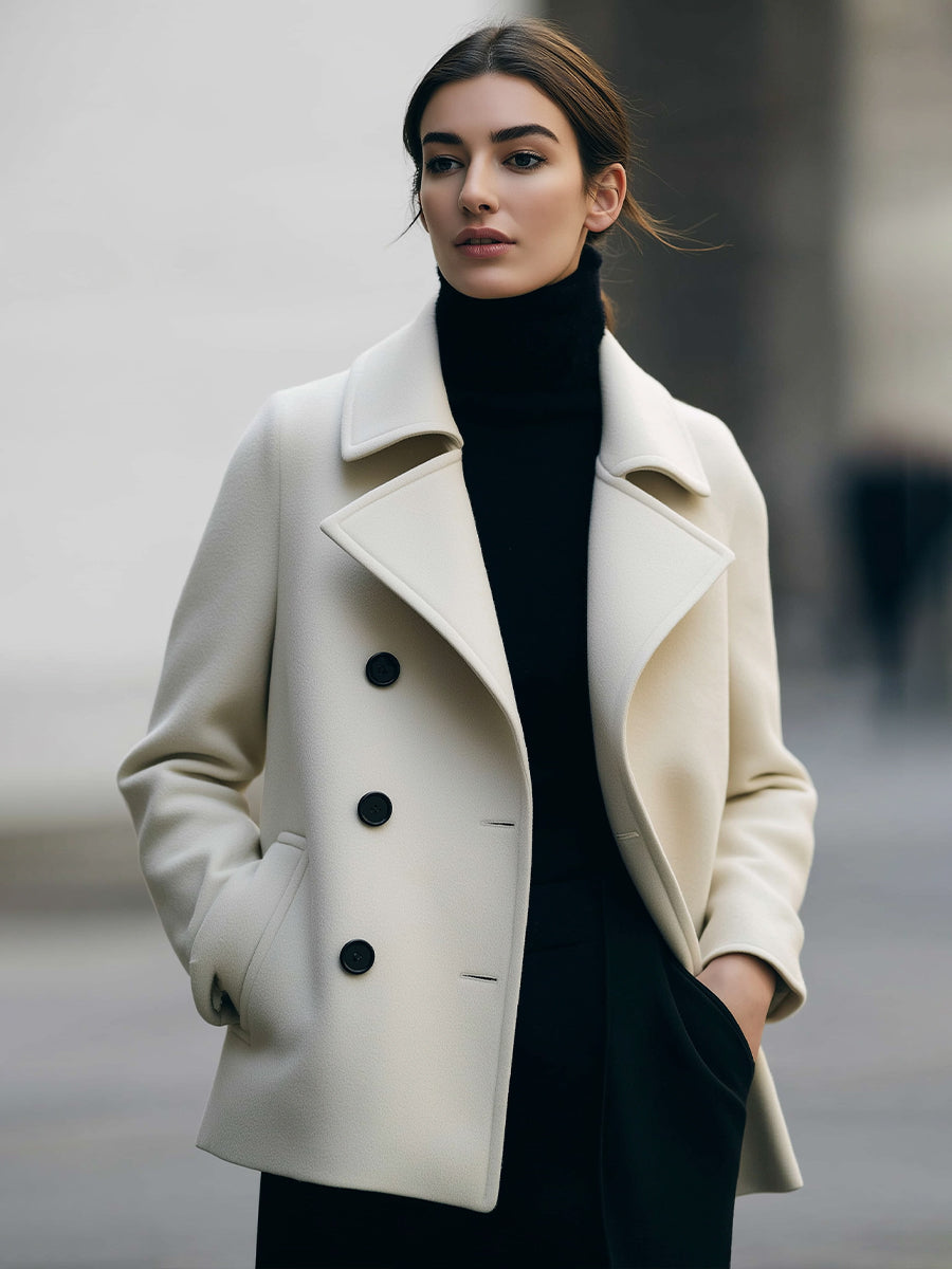 Ivory | Short Double-Breasted Coat - Alden & Archer