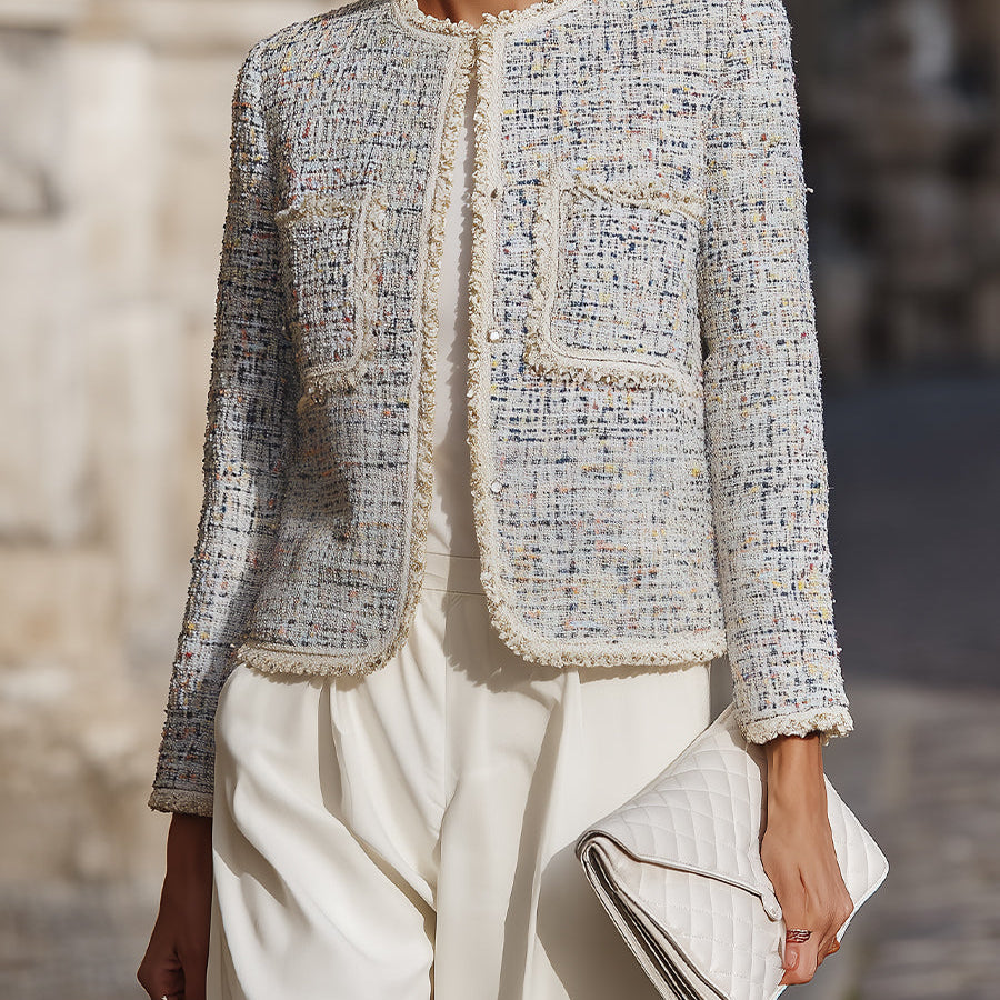 Elena | Tweed Jacket with Contrast Trim - Alden & Archer