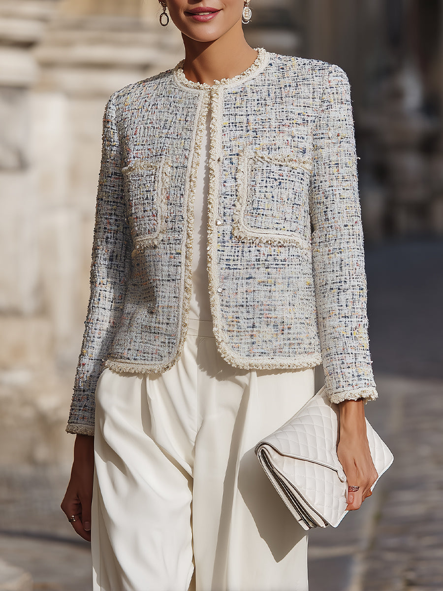 Elena | Tweed Jacket with Contrast Trim - Alden & Archer