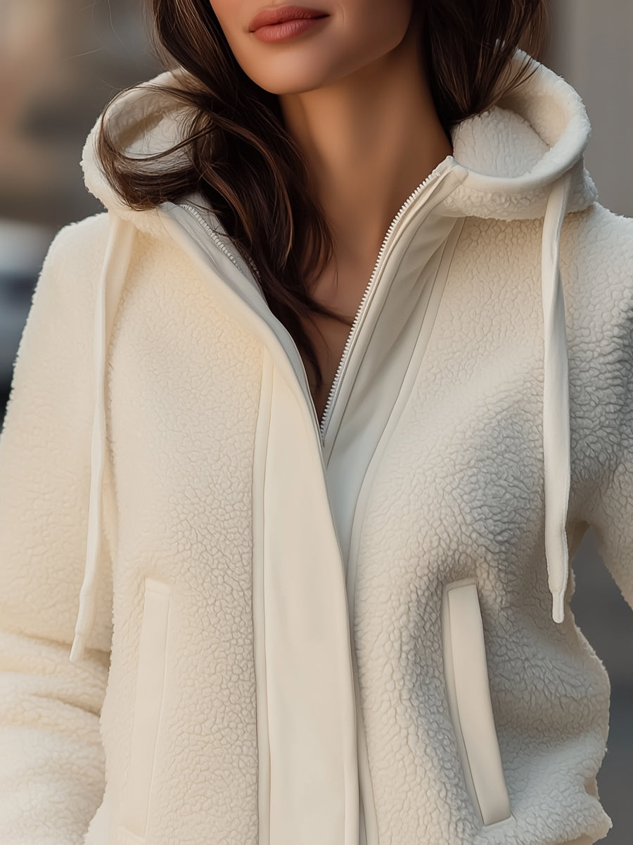 Elena | Hooded Jacket with Contrast-Trim Fleece Patchwork - Alden & Archer