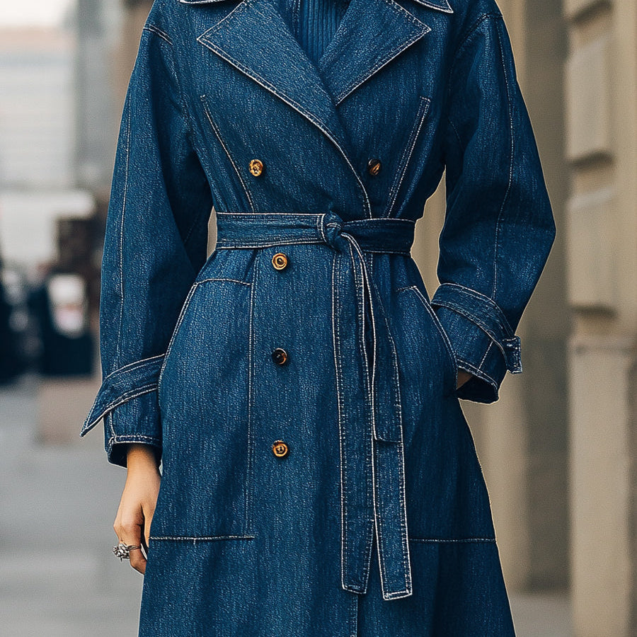 Elena | Double-Breasted Denim Trench Coat - Alden & Archer
