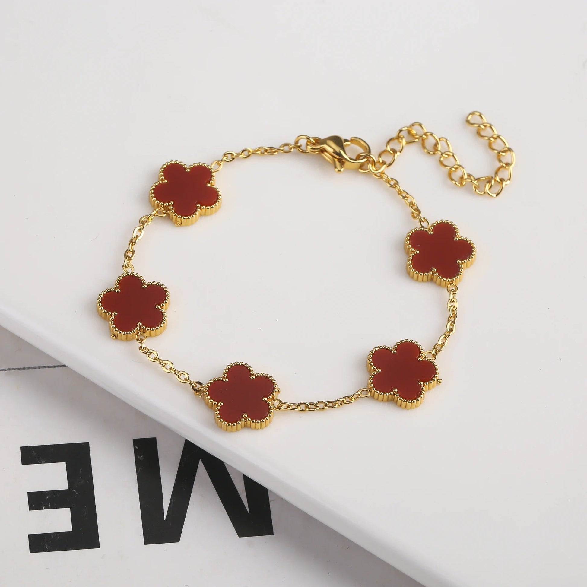 Clover Bracelet (gold finish, red detail)