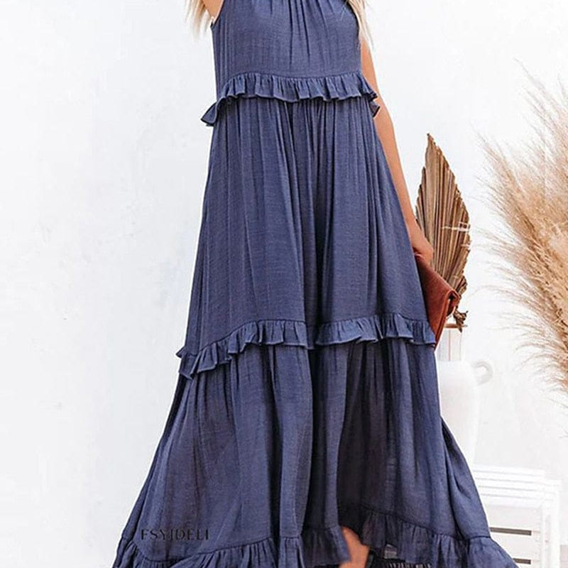 Anna™ Marine Blue Loose Summer Festive Maxi Dress