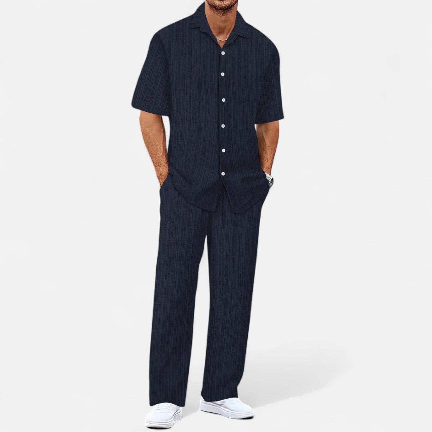 Men’s Long Two-Piece Set – Relaxed Refinement, All-Season Versatility