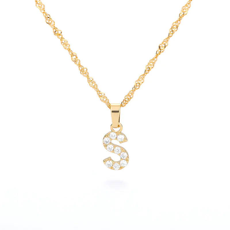 Zircon Letter Necklace (Gold finish)