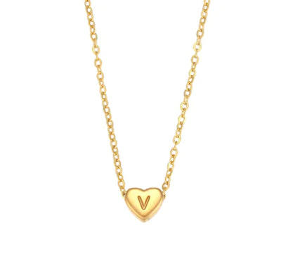 Heart Initial Necklace (Gold finish)