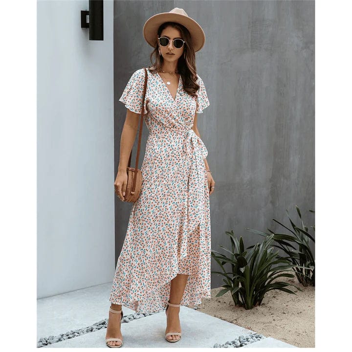 Myrthe™ - Pink With Print Long Ibiza Dress