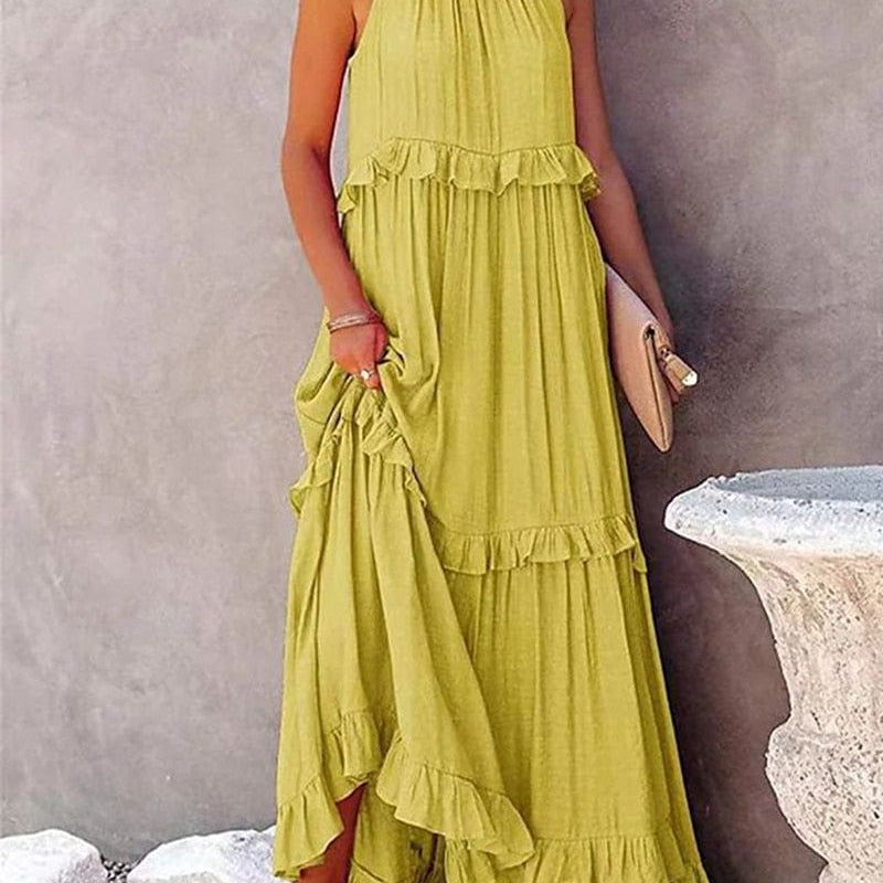 Meave™ Yellow Loose Summer Festive Maxi Dress